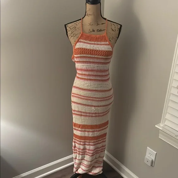 halter neck pink bridesmaid dress Stolen Stores HALTER BIAS MAXI SLIP DRESS IN DUSTY PINK